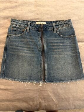 We The Free Medium Blue Zip-Front Denim Mini Skirt